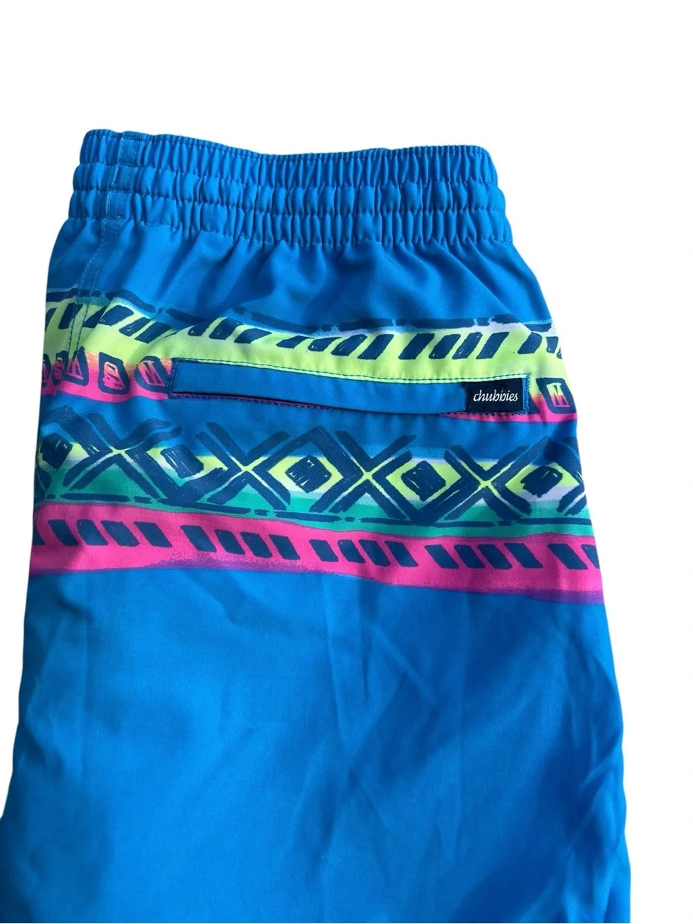 Chubbies‎ Men's Blue Geometric Neon Swim Trunks 7” Inseam Medium EUC